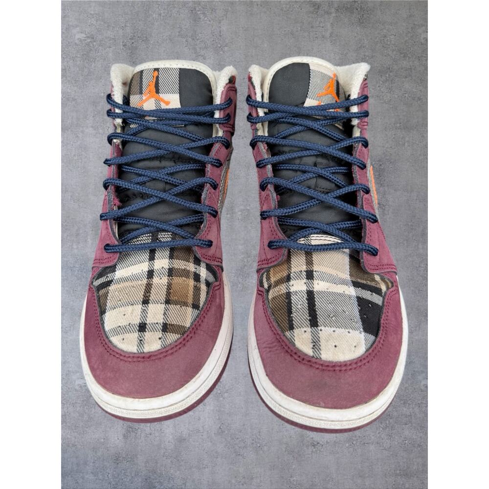 Jordan 1 Mid SE GS Tartan Swoosh Plaid Night Maroon FD5460-608 Size 5Y Women 6.5